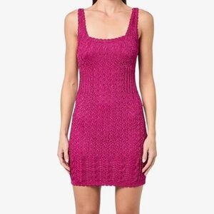 Guess Hot Pink Lurex Crochet Mini Dress XL Barbiecore Y2K Sparkly NWT Festival